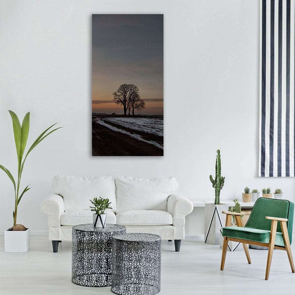 Path In Winter Evening Vertical Canvas Wall Art-1 Vertical-Gallery Wrap-12" x 24"-Tiaracle