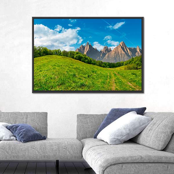 Path Through Forest On Grassy Hillside Canvas Wall Art-3 Horizontal-Gallery Wrap-25" x 16"-Tiaracle
