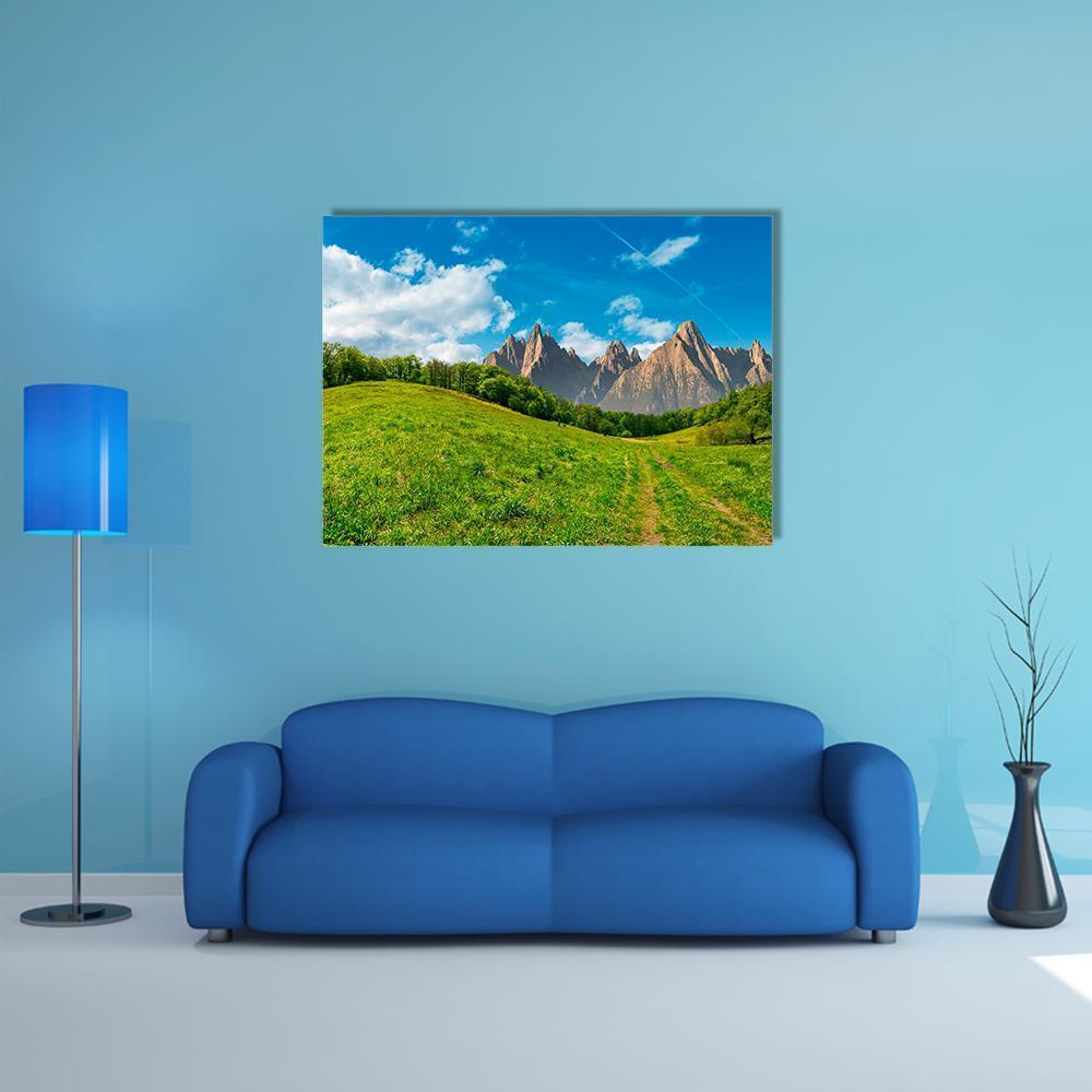 Path Through Forest On Grassy Hillside Canvas Wall Art-1 Piece-Gallery Wrap-48" x 32"-Tiaracle