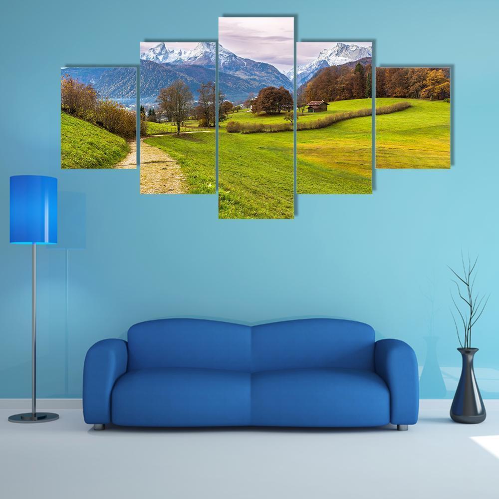 Path With Famous Watzmann Mountain Canvas Wall Art-5 Star-Gallery Wrap-62" x 32"-Tiaracle