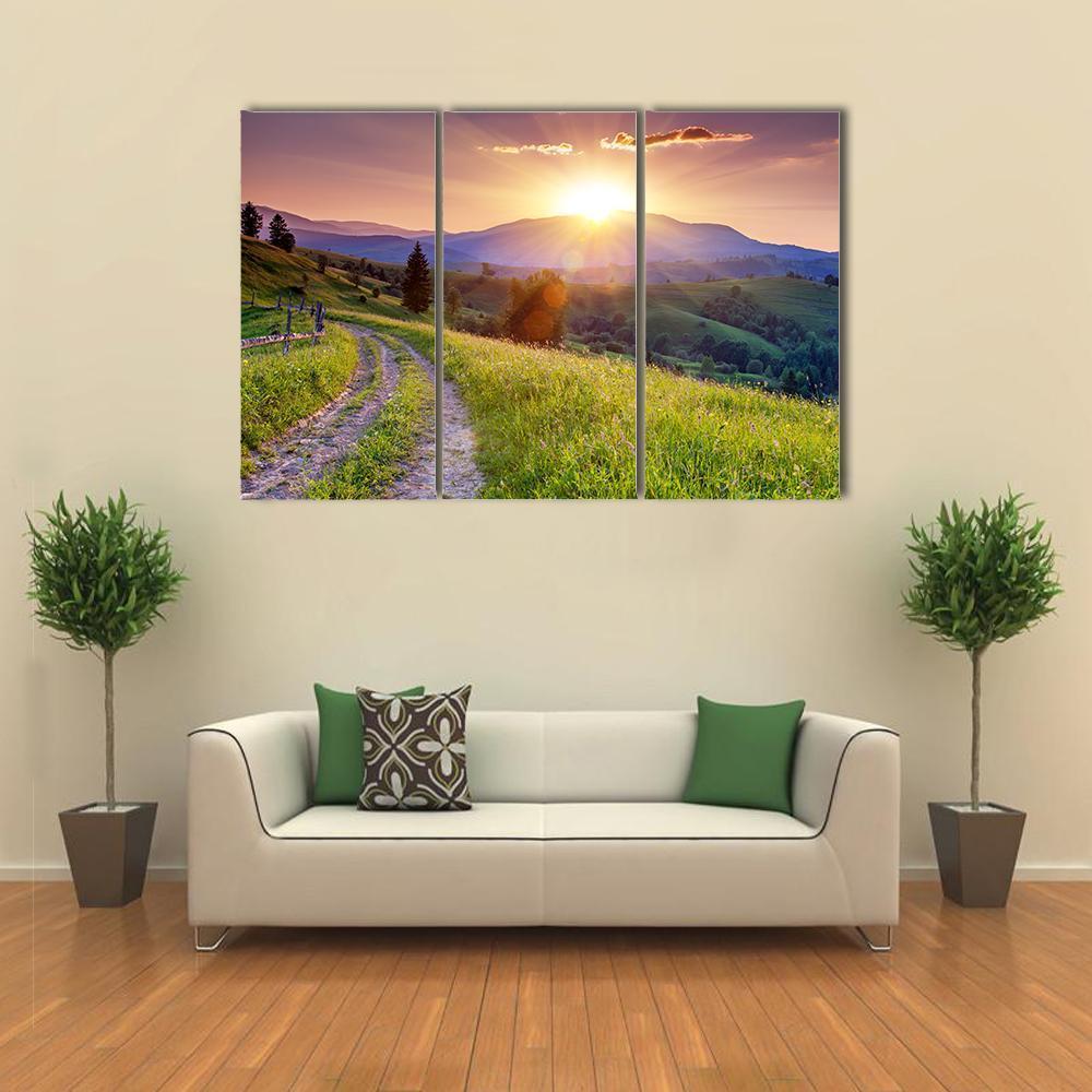 Pathway On Hilly Place Canvas Wall Art-3 Horizontal-Gallery Wrap-37" x 24"-Tiaracle