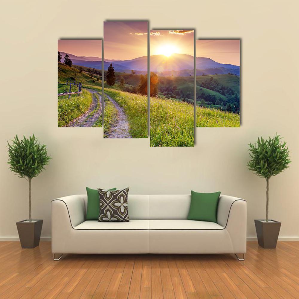 Pathway On Hilly Place Canvas Wall Art-4 Pop-Gallery Wrap-50" x 32"-Tiaracle