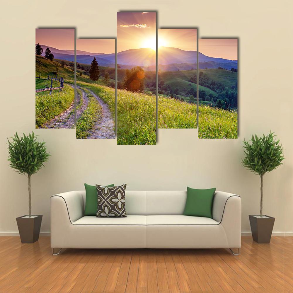 Pathway On Hilly Place Canvas Wall Art-5 Pop-Gallery Wrap-47" x 32"-Tiaracle