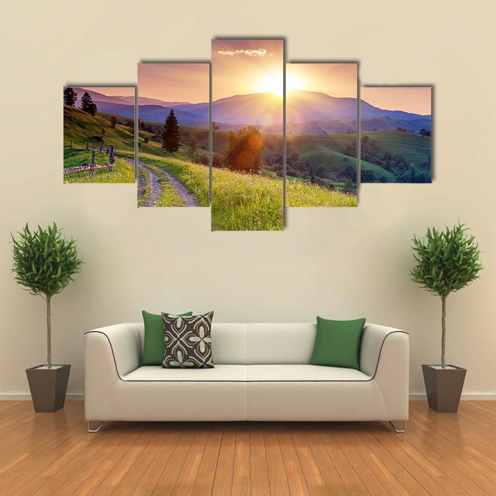Pathway On Hilly Place Canvas Wall Art-5 Star-Gallery Wrap-62" x 32"-Tiaracle