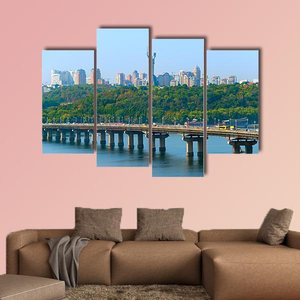 Paton Bridge Over The River Dnieper Canvas Wall Art-4 Pop-Gallery Wrap-50" x 32"-Tiaracle