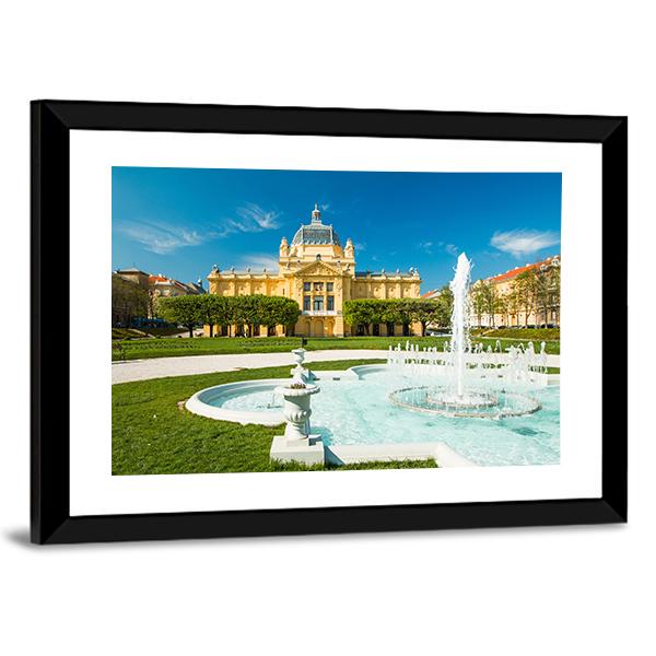 Pavilion And Fountain In Zagreb Canvas Wall Art-3 Horizontal-Gallery Wrap-25" x 16"-Tiaracle