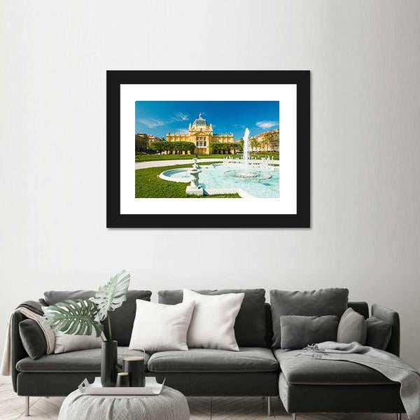 Pavilion And Fountain In Zagreb Canvas Wall Art-3 Horizontal-Gallery Wrap-25" x 16"-Tiaracle