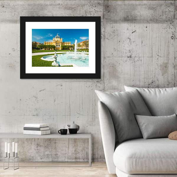 Pavilion And Fountain In Zagreb Canvas Wall Art-3 Horizontal-Gallery Wrap-25" x 16"-Tiaracle