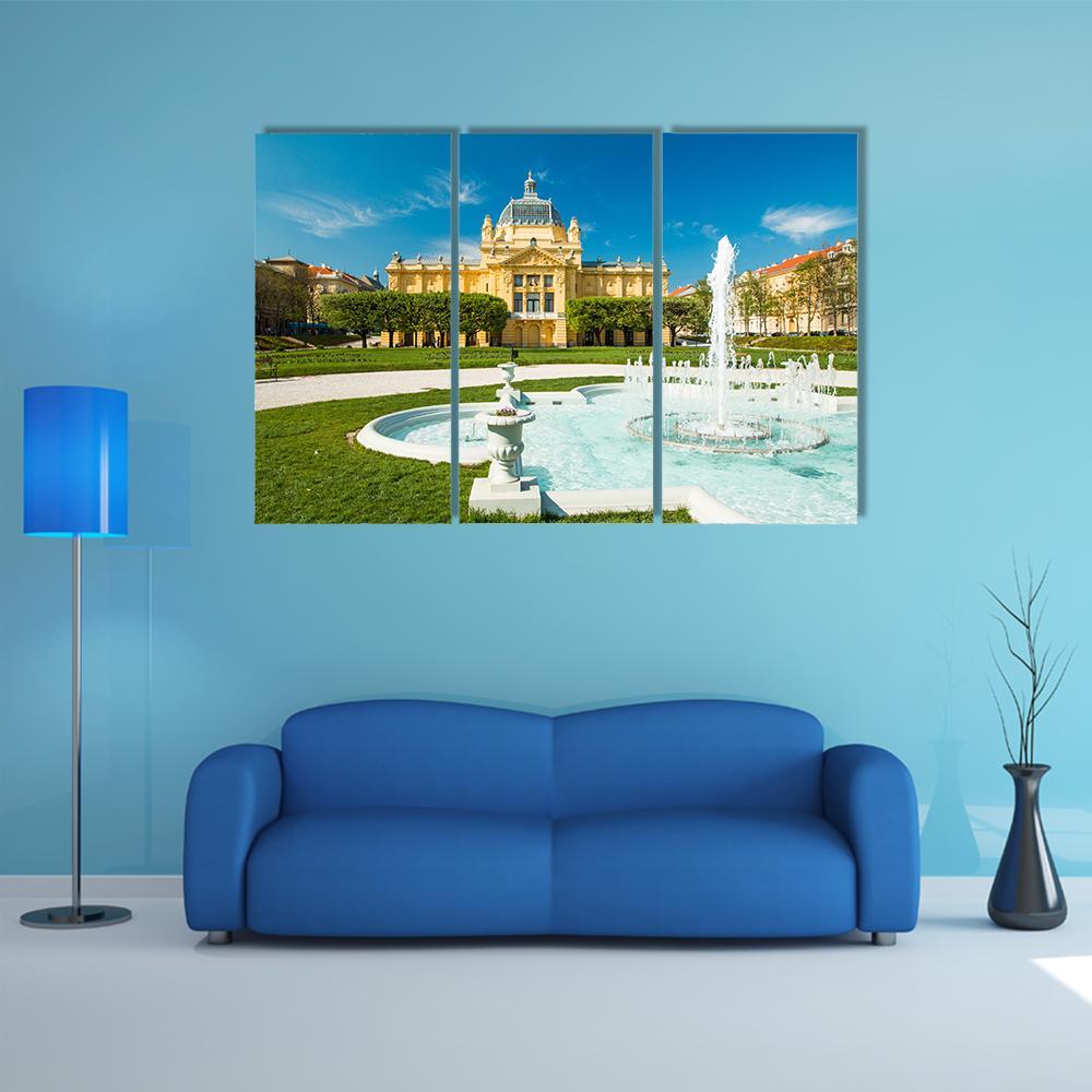 Pavilion And Fountain In Zagreb Canvas Wall Art-3 Horizontal-Gallery Wrap-37" x 24"-Tiaracle
