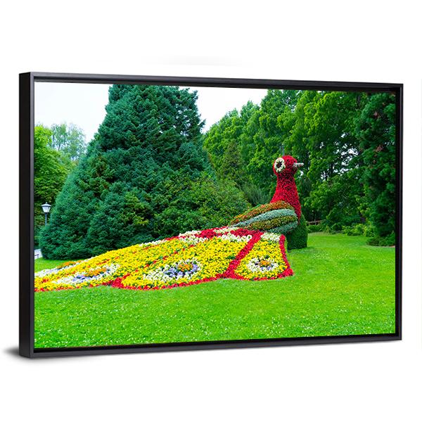 Peacock Of Flowers Canvas Wall Art-3 Horizontal-Gallery Wrap-25" x 16"-Tiaracle
