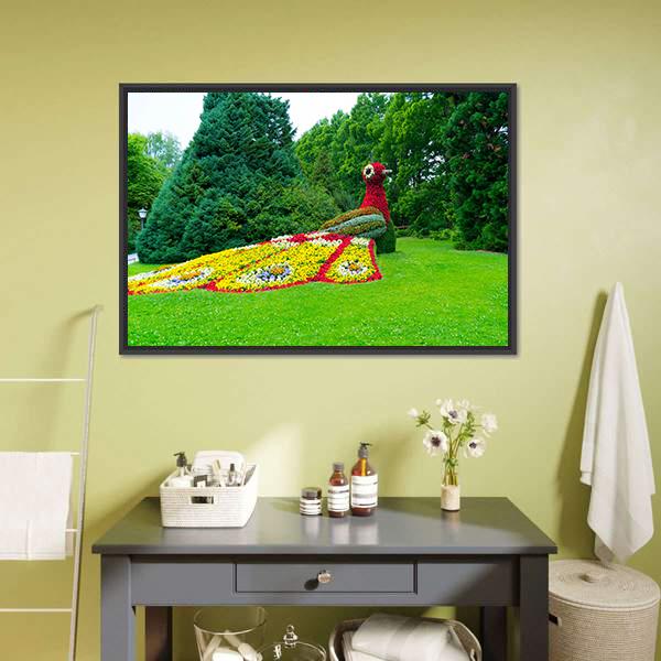 Peacock Of Flowers Canvas Wall Art-1 Piece-Floating Frame-24" x 16"-Tiaracle