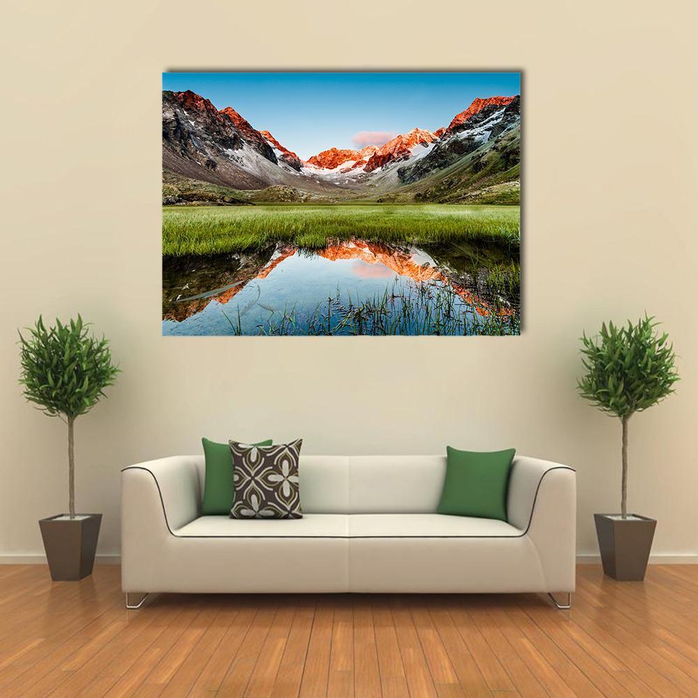 Peaks Mirroring In A Lake Canvas Wall Art-1 Piece-Gallery Wrap-36" x 24"-Tiaracle