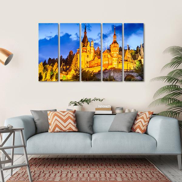 Peles Castle Romania Canvas Wall Art-5 Horizontal-Gallery Wrap-22" x 12"-Tiaracle