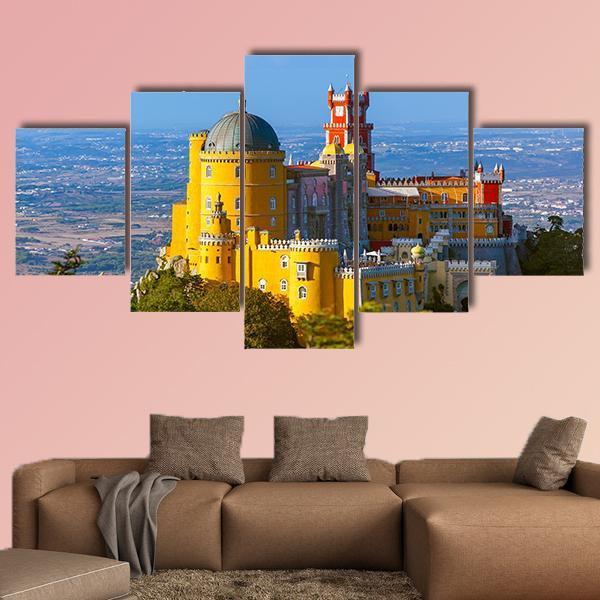 Pena Palace In Sintra Portugal Canvas Wall Art-5 Star-Gallery Wrap-62" x 32"-Tiaracle