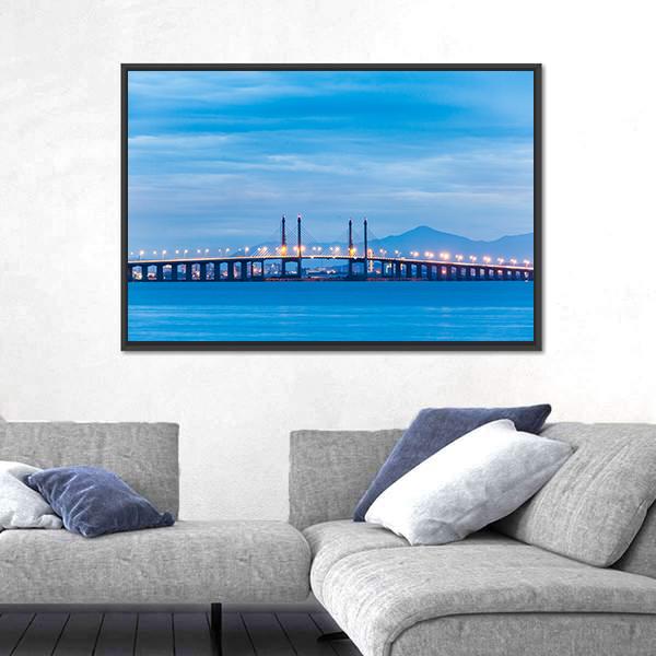 Penang Bridge View Canvas Wall Art-3 Horizontal-Gallery Wrap-25" x 16"-Tiaracle