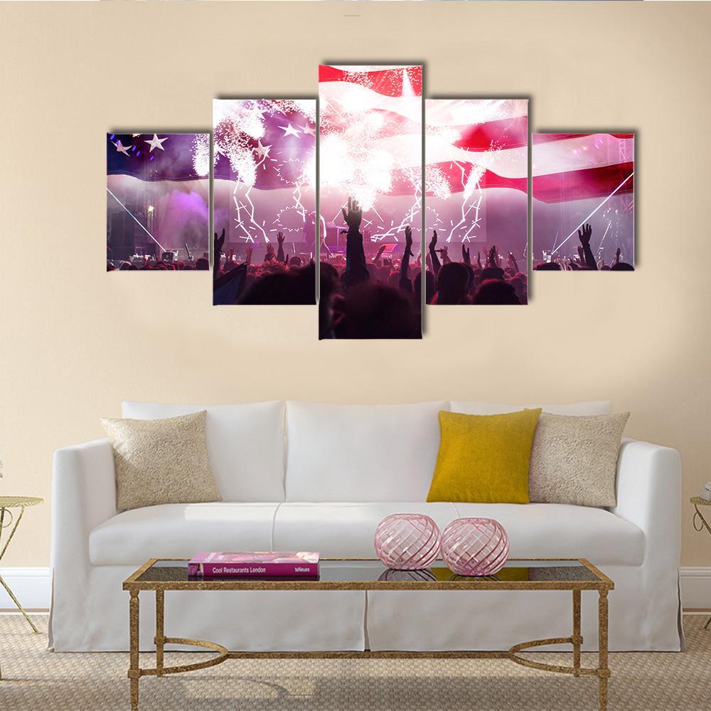 People Celebrating Independence Day In USA Canvas Wall Art-5 Star-Gallery Wrap-62" x 32"-Tiaracle