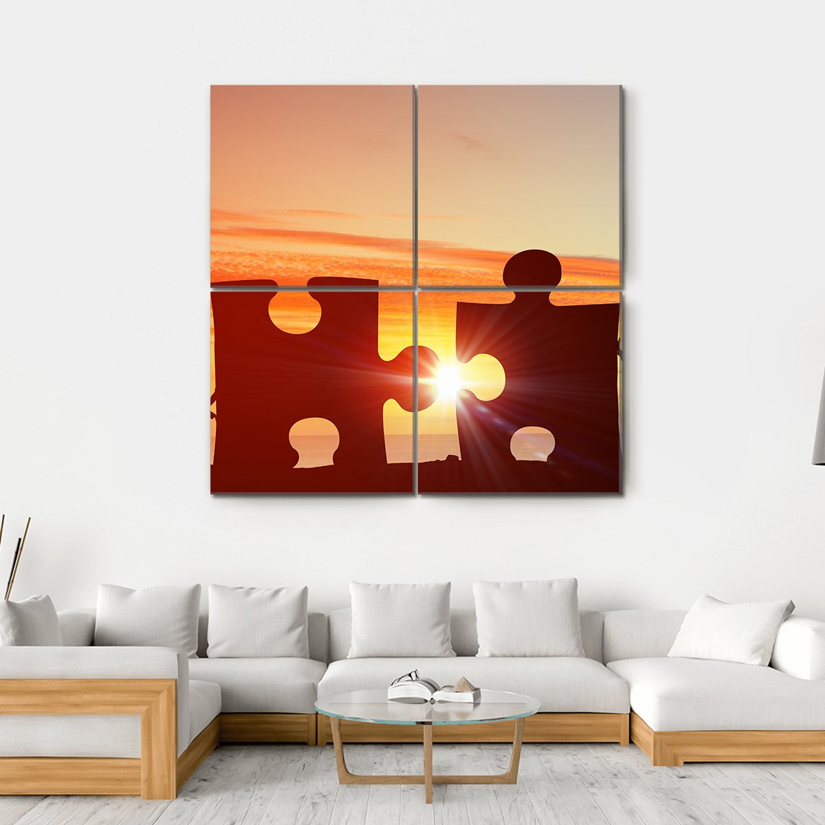 People Connecting Puzzle Canvas Wall Art-4 Square-Gallery Wrap-17" x 17"-Tiaracle