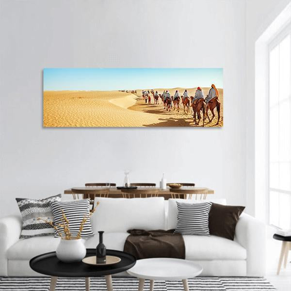 People In Sahara Desert Panoramic Canvas Wall Art-1 Piece-36" x 12"-Tiaracle