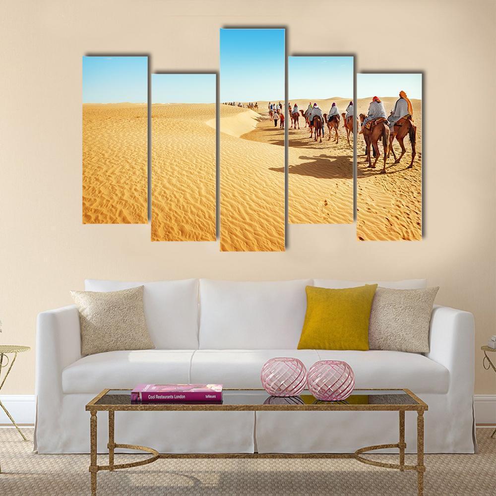 People In The Sahara Desert Canvas Wall Art-5 Pop-Gallery Wrap-47" x 32"-Tiaracle
