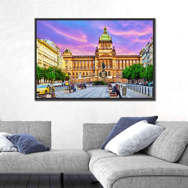 People On Wenceslas Square In Prague At Night Canvas Wall Art-5 Horizontal-Gallery Wrap-22" x 12"-Tiaracle