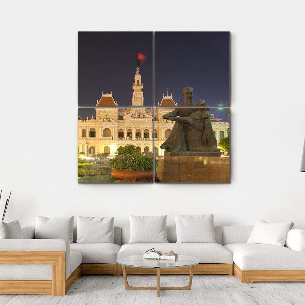 People's Committee Building At Night Canvas Wall Art-4 Square-Gallery Wrap-17" x 17"-Tiaracle