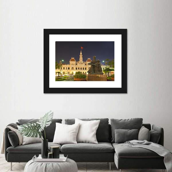 People's Committee Building At Night Canvas Wall Art-3 Horizontal-Gallery Wrap-25" x 16"-Tiaracle
