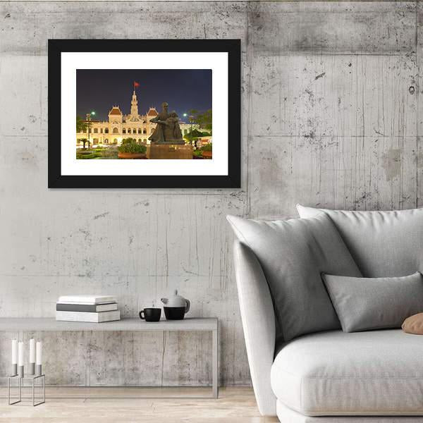 People's Committee Building At Night Canvas Wall Art-3 Horizontal-Gallery Wrap-25" x 16"-Tiaracle