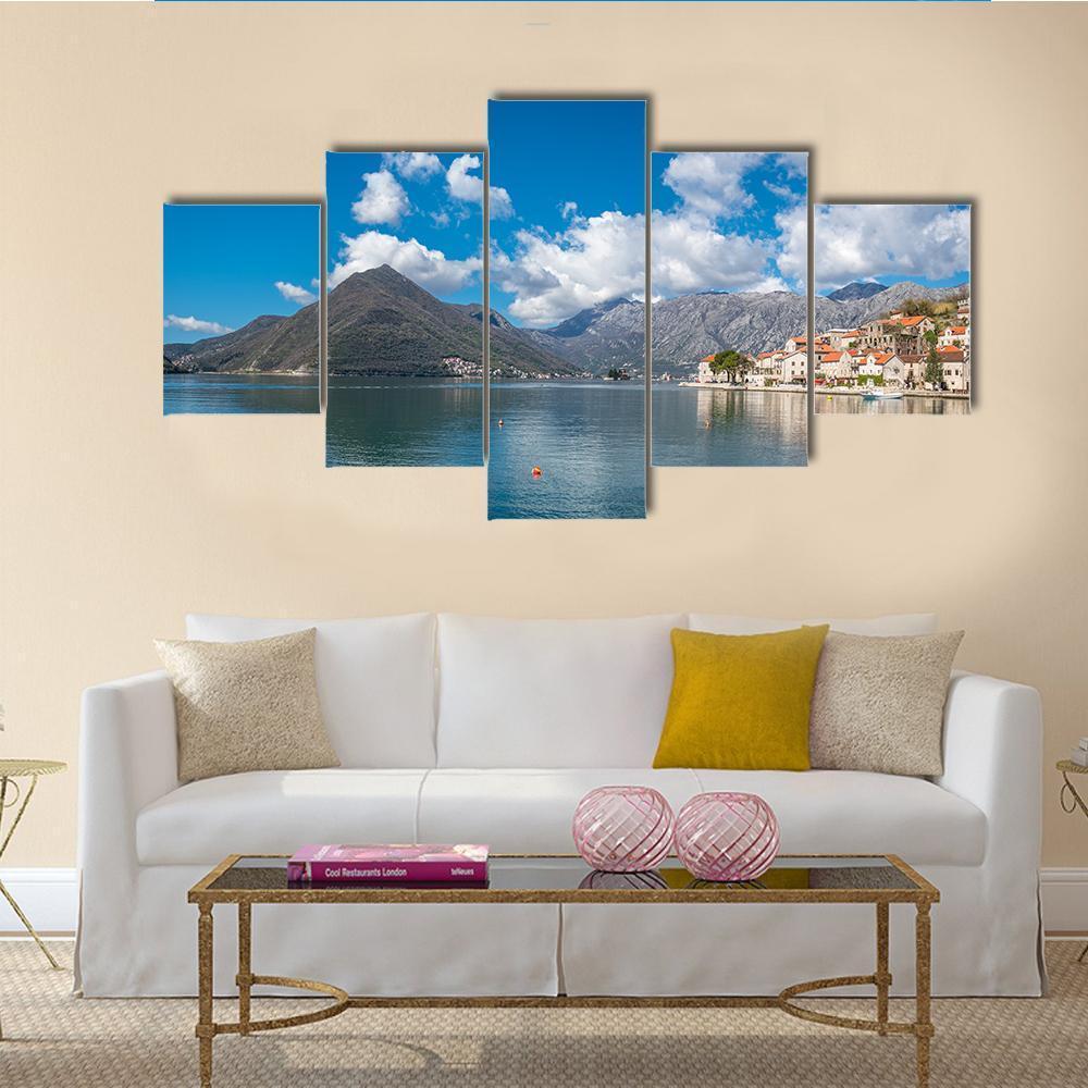 Perast Town In The Kotor Bay Canvas Wall Art-5 Star-Gallery Wrap-62" x 32"-Tiaracle
