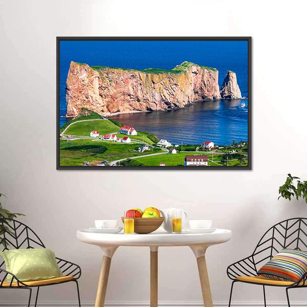 Perce Rock In Gaspe Canvas Wall Art-1 Piece-Floating Frame-24" x 16"-Tiaracle
