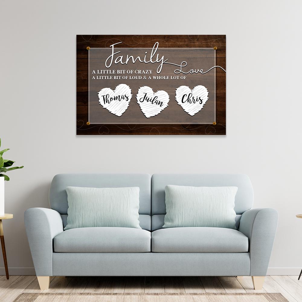Family Multi Names With Heart Sign - Premium Canvas Wall Art-Gallery Wrap-12x8-2-Tiaracle