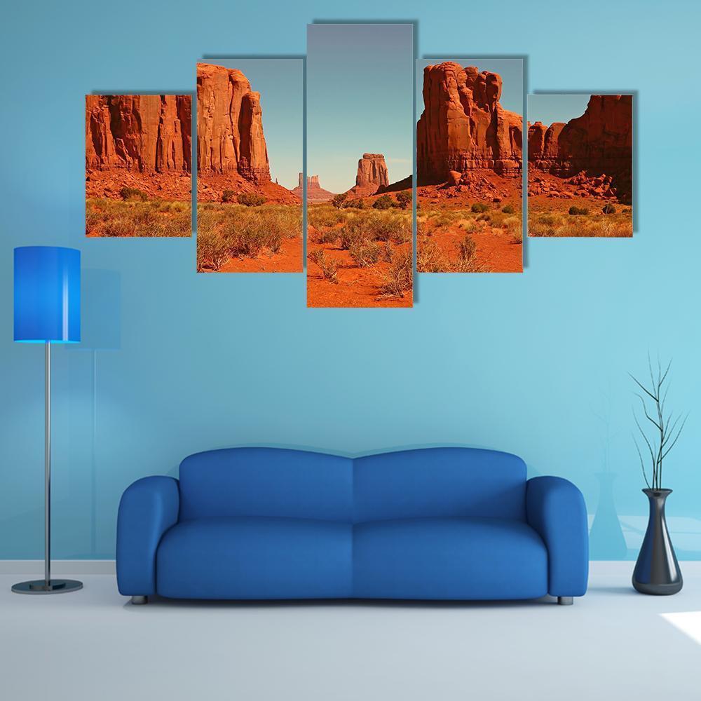 Perspective Of Monument Valley Canvas Wall Art-5 Star-Gallery Wrap-62" x 32"-Tiaracle