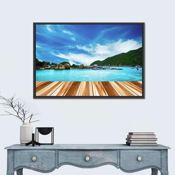 Perspective Wood And View of Nang Yuan Island Canvas Wall Art-1 Piece-Floating Frame-24" x 16"-Tiaracle