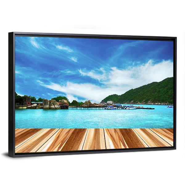Perspective Wood And View of Nang Yuan Island Canvas Wall Art-3 Horizontal-Gallery Wrap-25" x 16"-Tiaracle