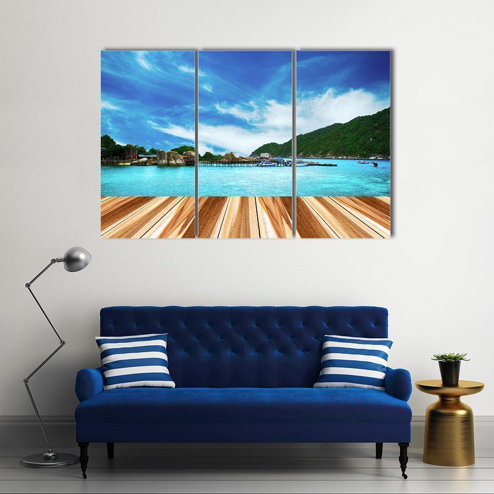 Perspective Wood And View of Nang Yuan Island Canvas Wall Art-3 Horizontal-Gallery Wrap-37" x 24"-Tiaracle