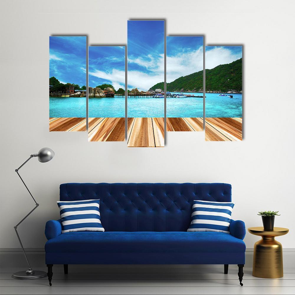 Perspective Wood And View of Nang Yuan Island Canvas Wall Art-5 Pop-Gallery Wrap-47" x 32"-Tiaracle