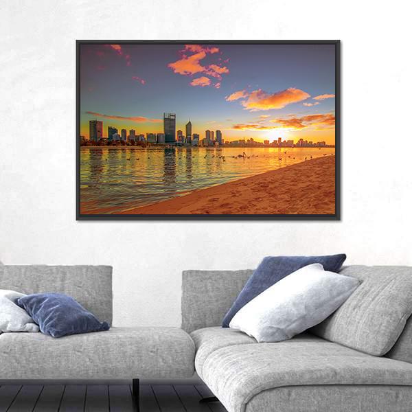 Perth Skyline From Swan River Panoramic Canvas Wall Art-1 Piece-36" x 12"-Tiaracle