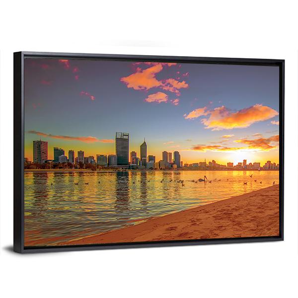 Perth Skyline From Swan River Panoramic Canvas Wall Art-1 Piece-36" x 12"-Tiaracle