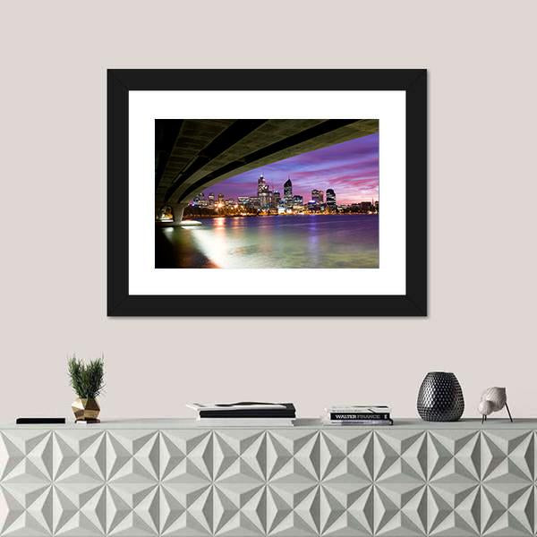 Perth Viewed On Glorious Morning With Narrows Bridge Canvas Wall Art-1 Piece-Framed Print-20" x 16"-Tiaracle