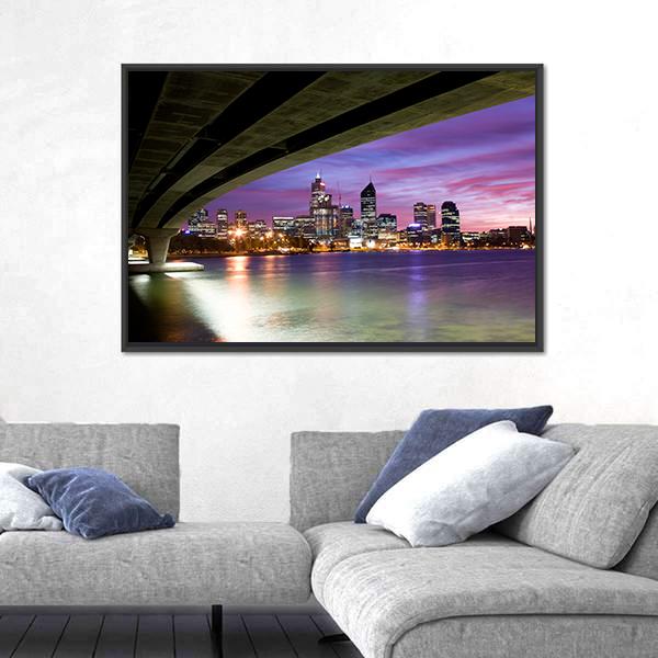 Perth Viewed On Glorious Morning With Narrows Bridge Canvas Wall Art-3 Horizontal-Gallery Wrap-25" x 16"-Tiaracle