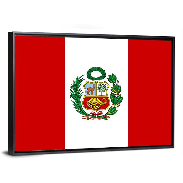 Peruvian Flag With National Emblem Canvas Wall Art-3 Horizontal-Gallery Wrap-25" x 16"-Tiaracle