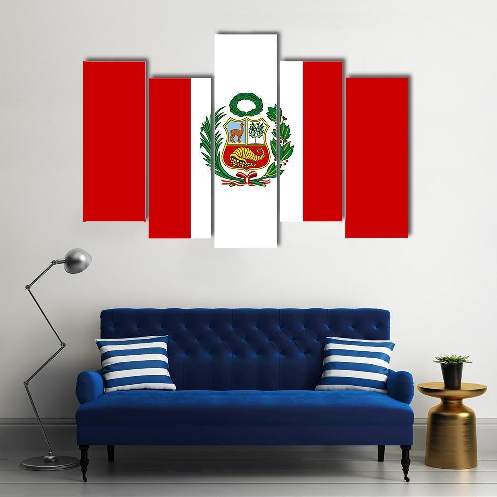 Peruvian Flag With National Emblem Canvas Wall Art-5 Pop-Gallery Wrap-47" x 32"-Tiaracle