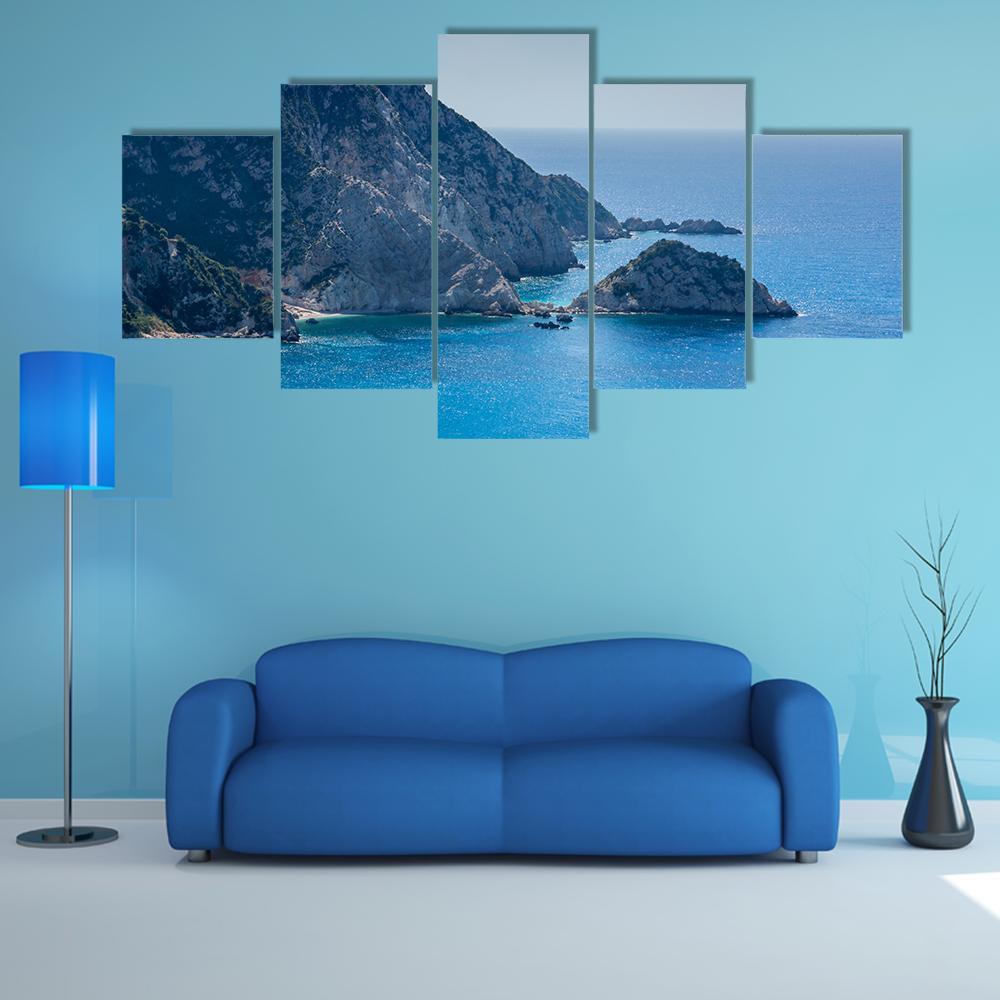 Petani Beach And Kefalonia Ionian Islands Canvas Wall Art-5 Star-Gallery Wrap-62" x 32"-Tiaracle
