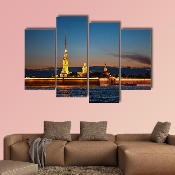 Peter And Paul Fortress On The Hare Island At Night Canvas Wall Art-4 Pop-Gallery Wrap-50" x 32"-Tiaracle