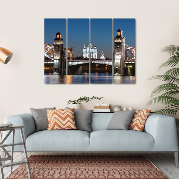 Peter The Great Bridge And Smolny Cathedral Canvas Wall Art-4 Horizontal-Gallery Wrap-34" x 24"-Tiaracle