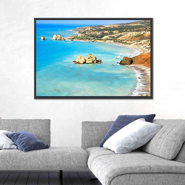 Petra Tou Romiou Aphrodites In Paphos Canvas Wall Art-3 Horizontal-Gallery Wrap-25" x 16"-Tiaracle