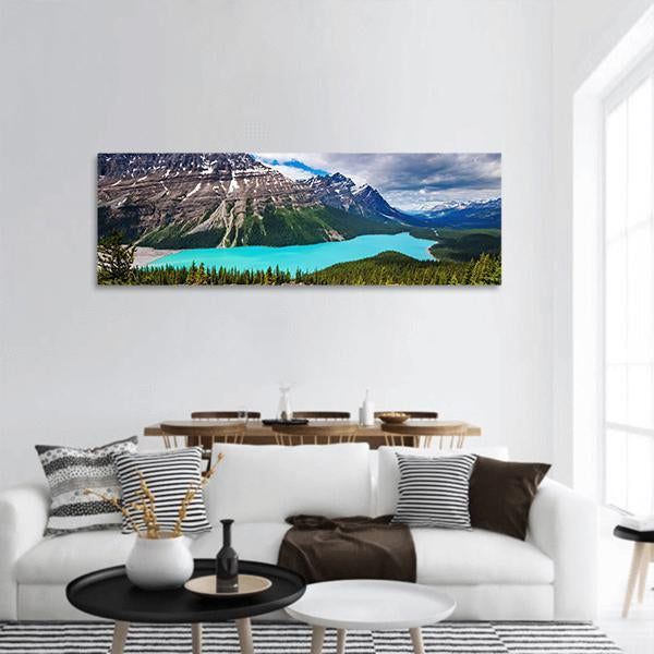 Peyto Lake In Alberta Panoramic Canvas Wall Art-1 Piece-36" x 12"-Tiaracle
