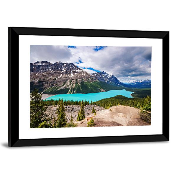 Peyto Lake Under Cloudy Sky Canvas Wall Art-3 Horizontal-Gallery Wrap-25" x 16"-Tiaracle