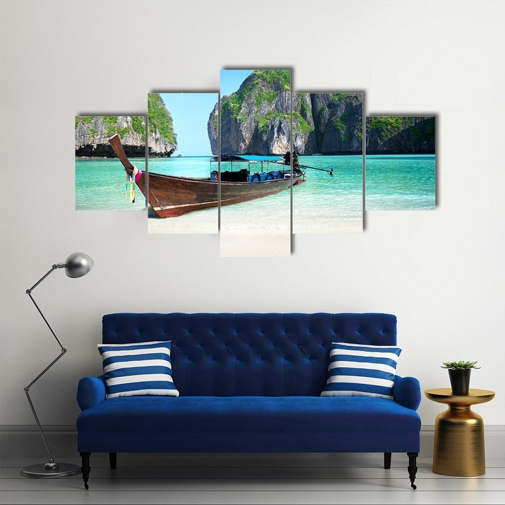 Phi Phi Island Maya bay Canvas Wall Art-5 Star-Gallery Wrap-62" x 32"-Tiaracle