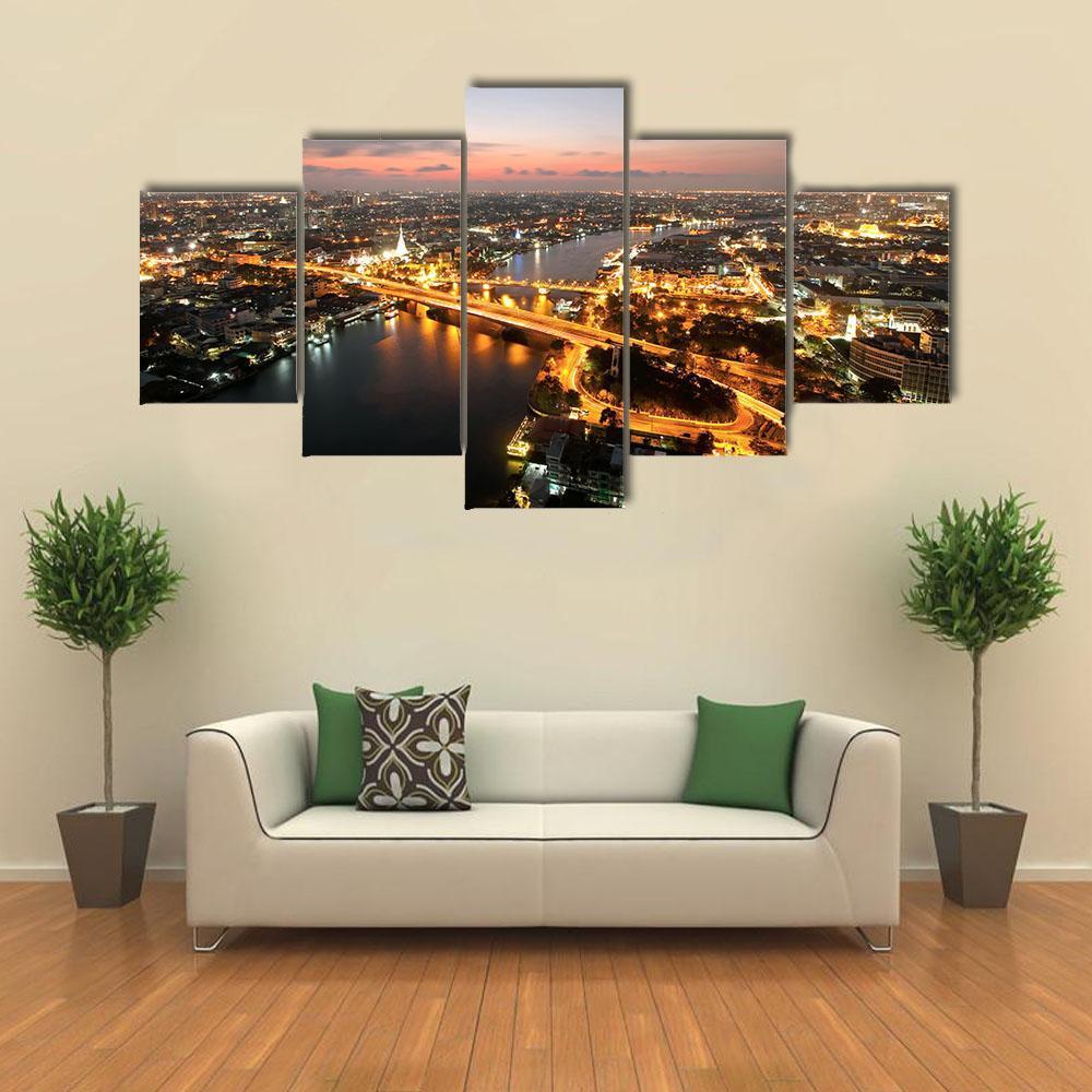 Memorial Bridge Of Thailand Canvas Wall Art-5 Star-Gallery Wrap-62" x 32"-Tiaracle