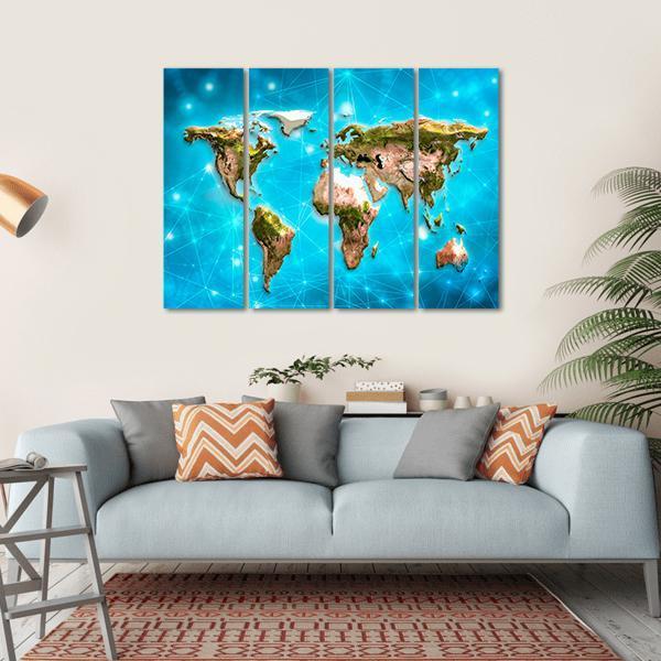 Physical World Map Illustration Canvas Wall Art-4 Horizontal-Gallery Wrap-34" x 24"-Tiaracle